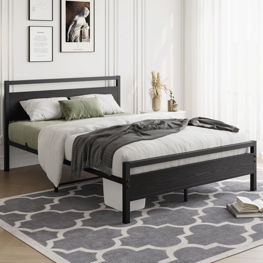 LETTO 120x200 cm in Metallo e MDF Nero con rete a doghe