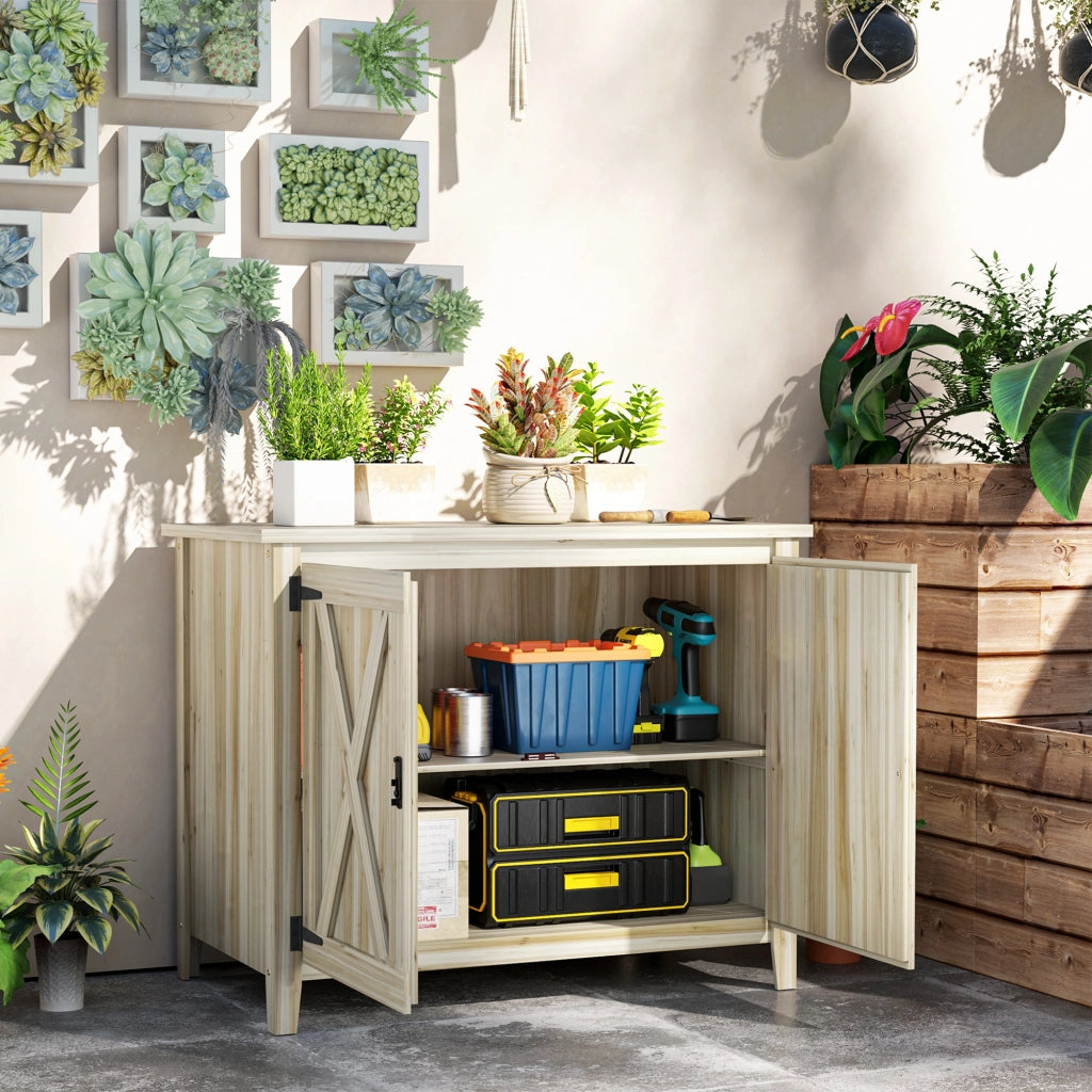 Armadio da giardino in legno con ripiani e doppia porta ¨C zephmum ¨C naturale 110x60x88.5 cm