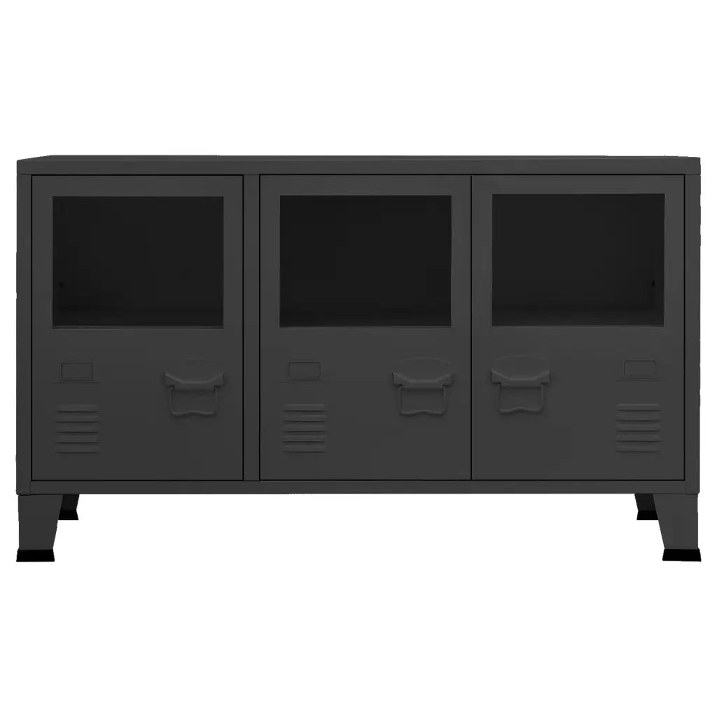 Credenza Nera Industriale 105x35x62 cm in Metallo e Vetro 339608