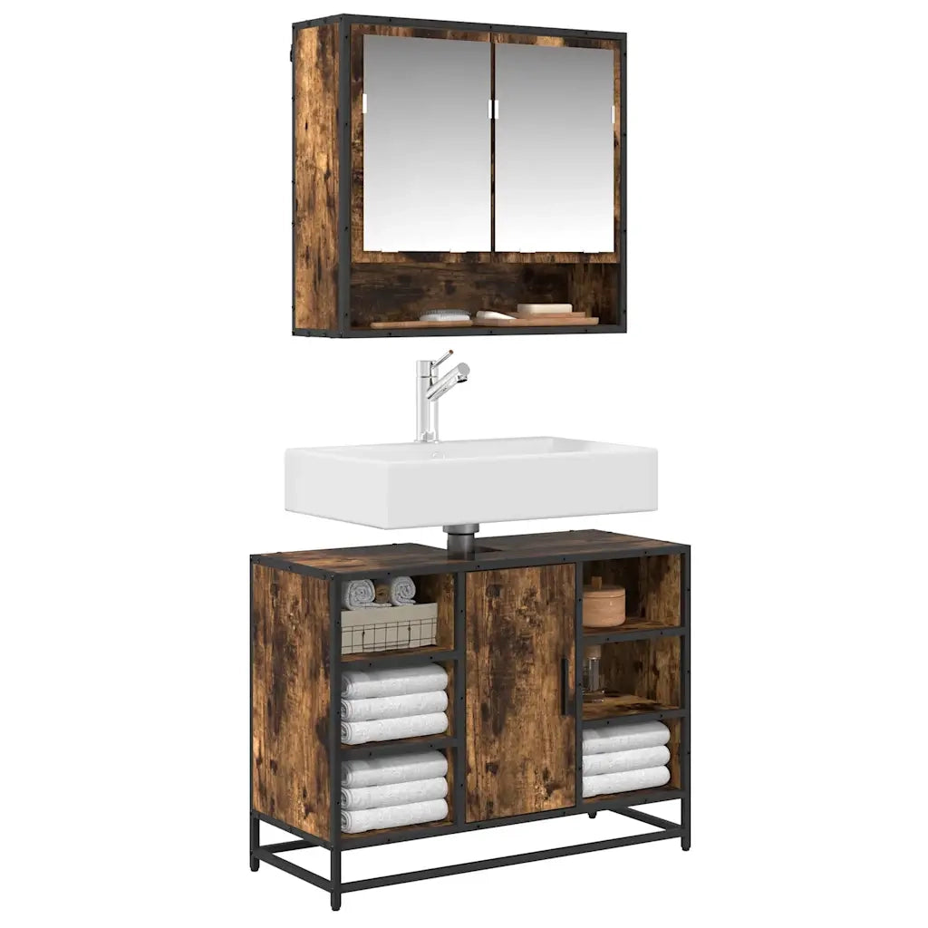 Mobile Lavabo Bagno Rovere Fumo 60x30x60 cm Legno Multistrato 849291