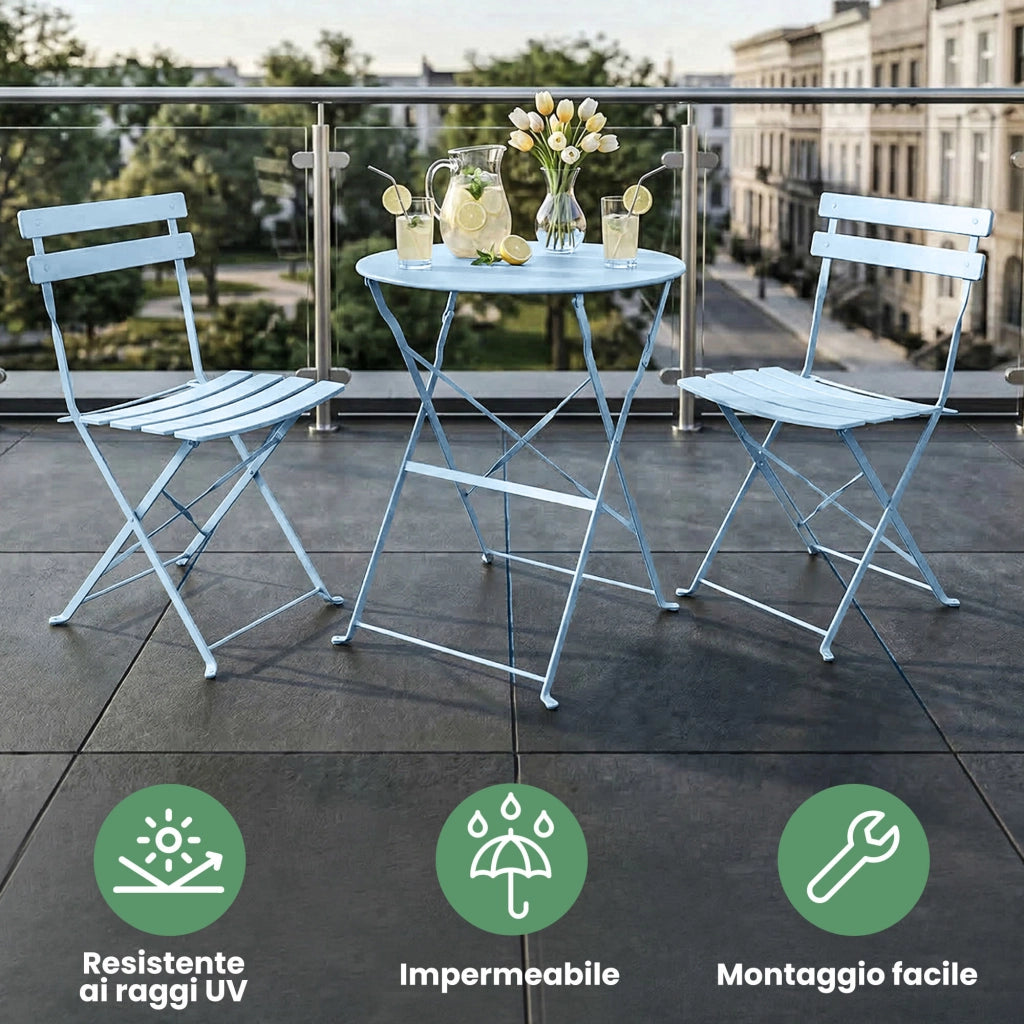 Set di mobili da balcone ORION Tavolo rotondo e 2 sedie in blu elegante