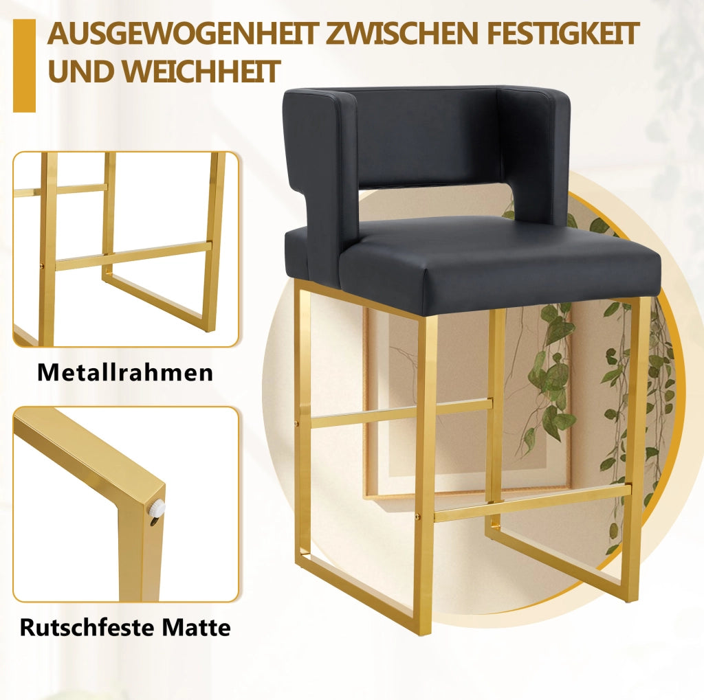 Sgabello da bar nordico nero con gambe oro, h 91,4 cm