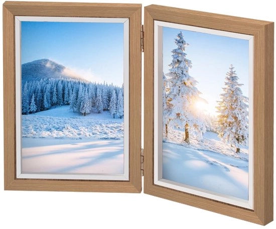 Supporto per Fotografie in Legno Opportuno per 2 Immagini 13 x 18 cm con Pannelli Acrilici e Display da Tavolo