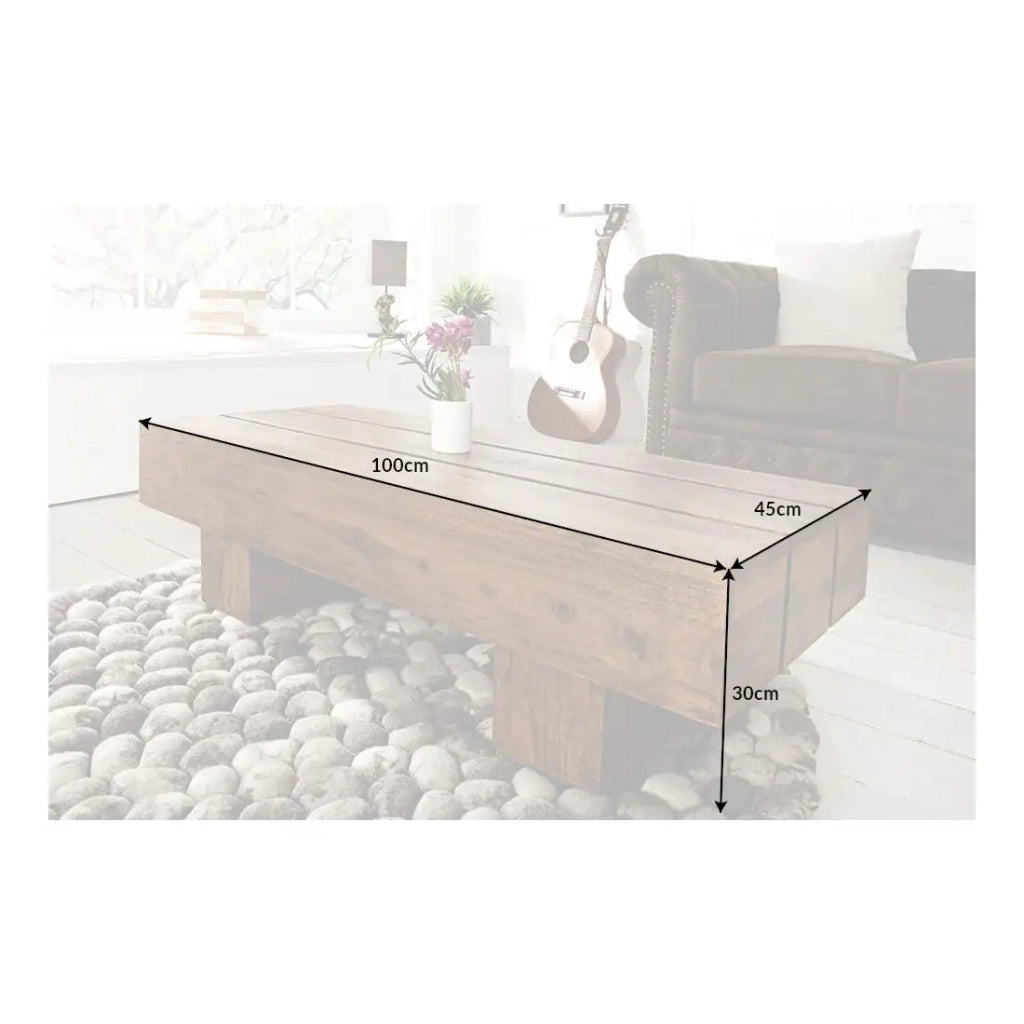 Tavolino basso TOLB 100 cm in legno massiccio di Sheesham – Tavolino basso rettangolare stile rustico