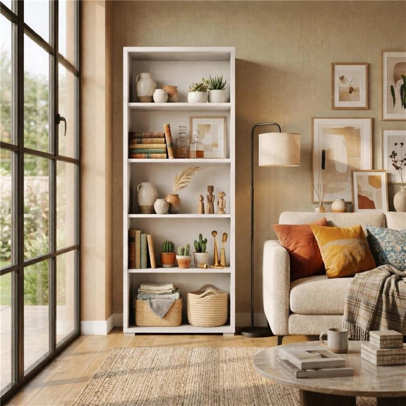 LIBRERIA A GIORNO DA ARREDO IN LEGNO CON 5 RIPIANI 182X71X41 CM COLORE OSSIDO BIANCO