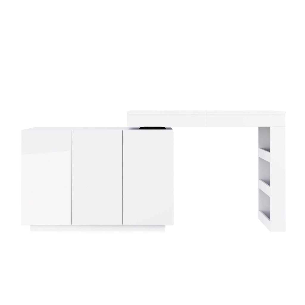 Tavolo da trucco angolare girevole con specchio LED, piano lucido bianco, 100¡Á40¡Á80 cm
