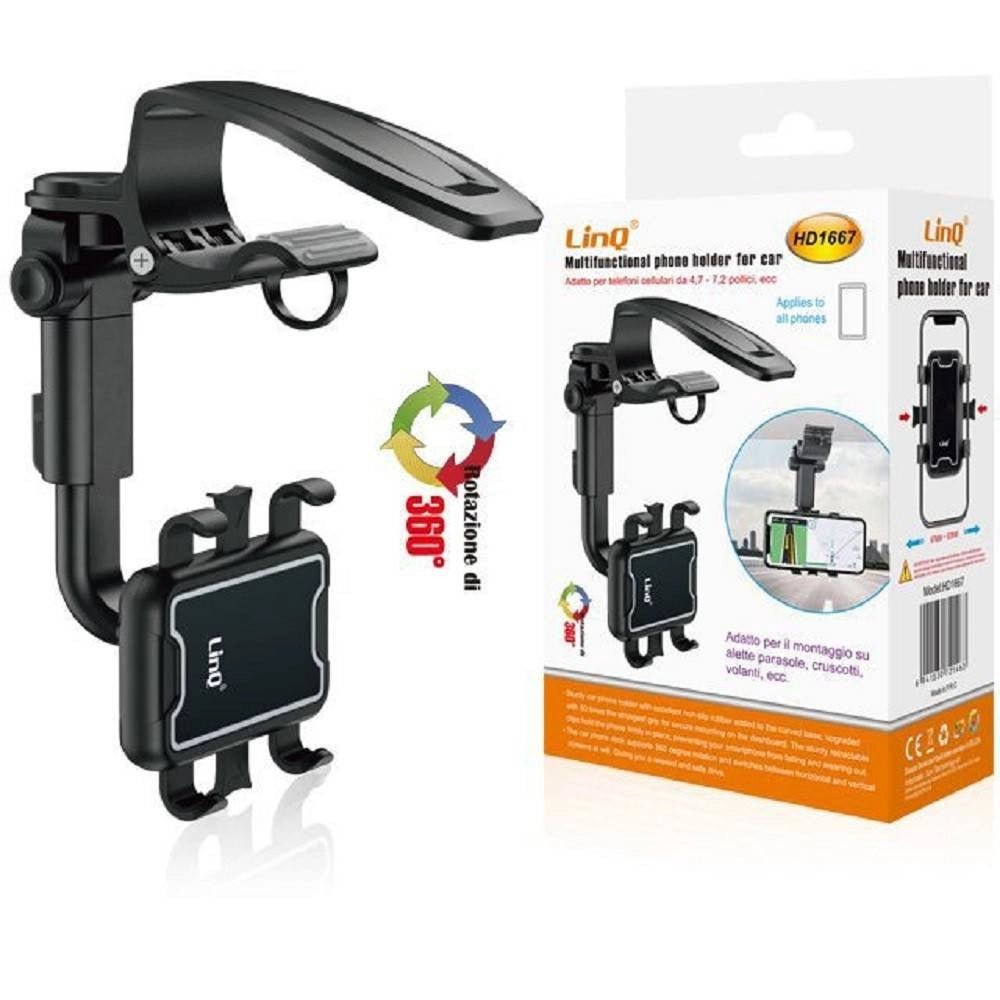 Trade Shop - Supporto Per Telefono Cellulare Multifunzionale Per Auto Rotazione Di 360° Hd1667 -