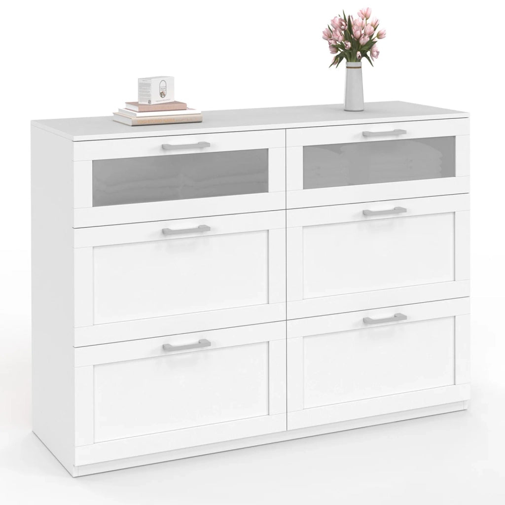 IDMarket - Cassettiera a 6 cassetti VITO 110 cm, legno bianco ed effetto smerigliato