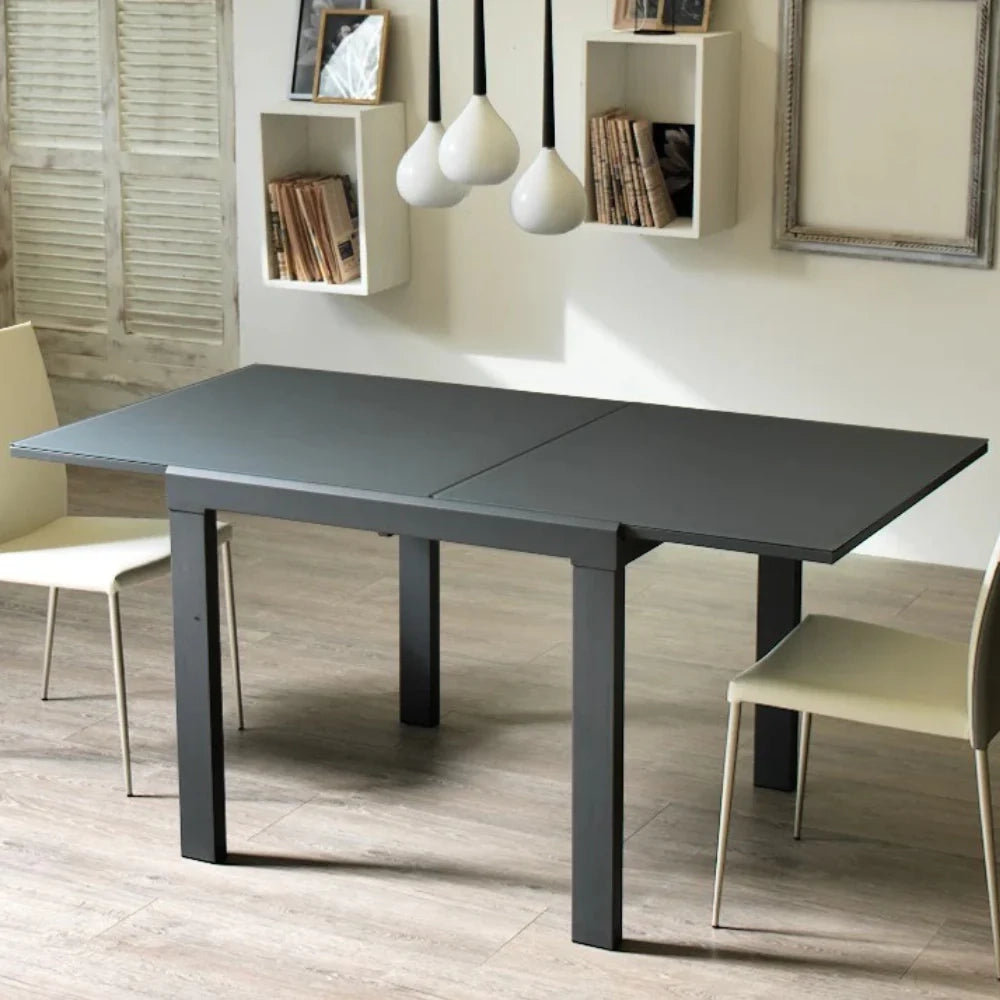 Tavolo da pranzo allungabile in vetro temperato grigio Bryant 90-163,5x90 cm fino a 8 posti | Duzzle
