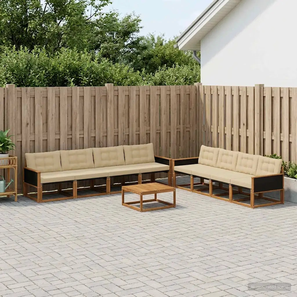 Set di divani da esterno con cuscino 9 pcs Naturale e Beige 3381321