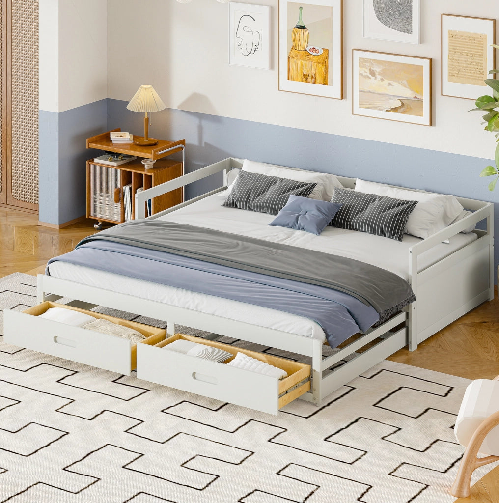 Divano letto estraibile 90/180 x 200 cm con 2 cassetti bianco