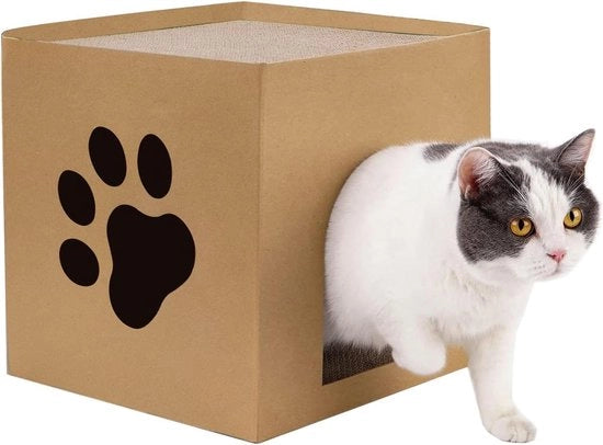 Cassa per piccoli animali in cartone con guancette e casa - Box e letto per gatti per interni - Rifugio per gatto e coniglio - Piccoli animali (30x30x30cm)