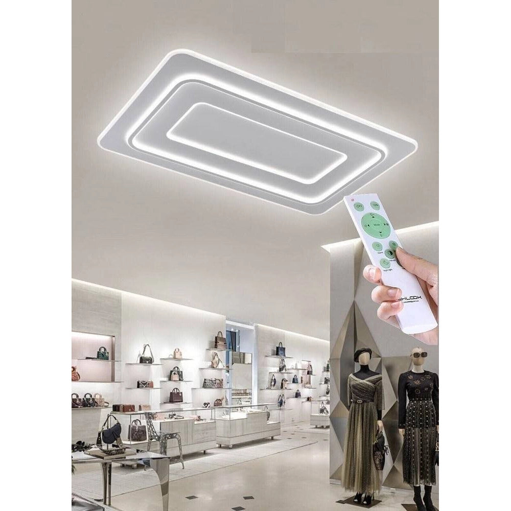 Trade Shop - Lampadario Plafoniera Led Rettangolare 123w 3 Tonalità Luce Bt Telecomando C66-3c -