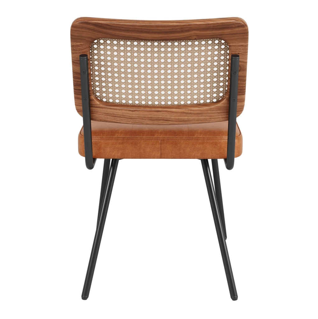 Sedia da pranzo 61x46x79 cm ergonomica con schienale in PE rattan; PU e metallo marrone