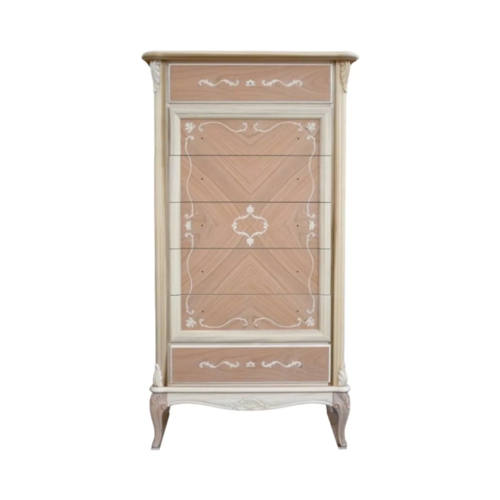 Cassettiera classica in legno 7 cassetti in legno grezzo l.76 p.44 h.140 - Mobili 2G
