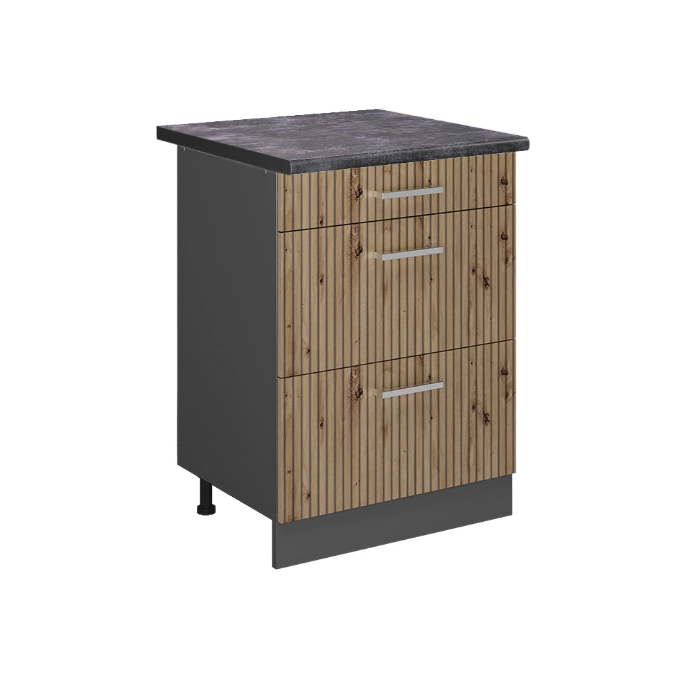 Vicco Mobiletto base per cucina Rovere artigianale 60 cm con cassetti, PL Antracite