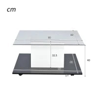 Tavolino da salotto moderno in vetro lucido con striscia LED regolabile e ruote girevoli, 80×80×40 cm, Bianco+Nero