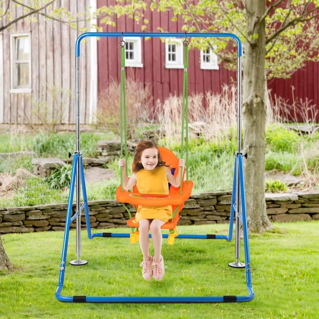COSTWAY Sbarra Ginnastica Artistica Pieghevole con Struttura Triangolare e 4 Cuscinetti Antiscivolo, Altezza Regolabile in 4 Posizioni da 90 a 142 cm, Barra per Ginnastica per Bambini