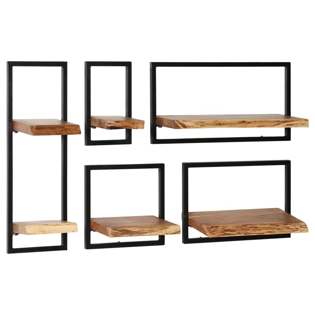 Scaffale da parete da 5 pezzi set di mobili di design in legno massello e acciaio 2702227/2