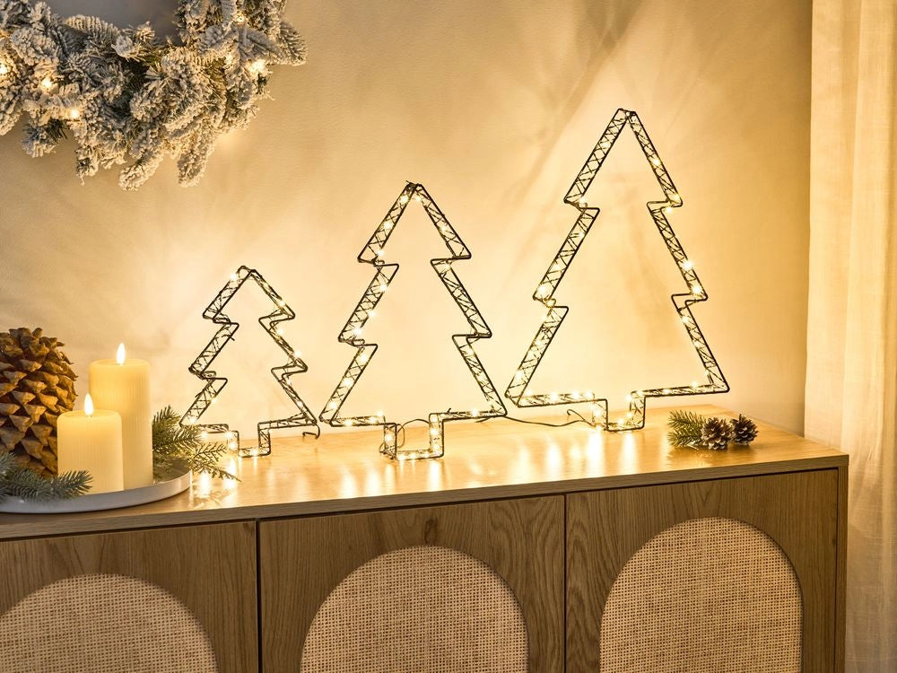 Accessorio decorativo natalizio LED per interni ed esterni 3 alberi di Natale Luci LED Illuminazione Metallo Nero