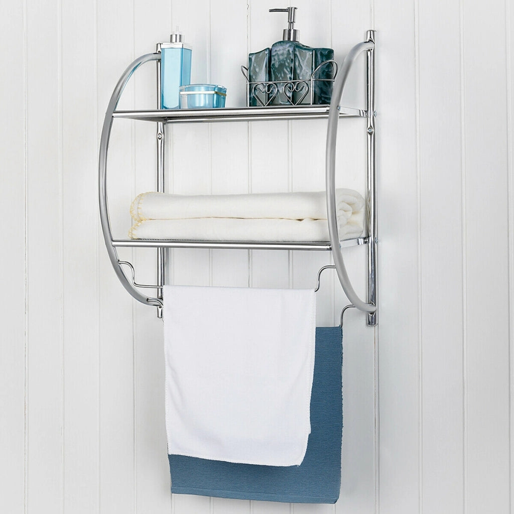 Portasciugamani da parete per bagno-Mensola a 2 ripiani in acciaio inossidabile 45x26x55cm Argenteo