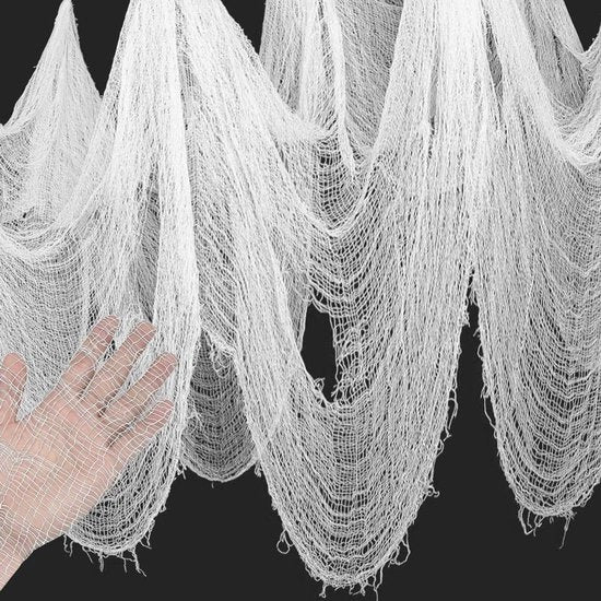 Decorazione di Halloween - Decorazione per Halloween 1.50M - stoffa spessa - tessuto spesso - bianco - tessuto spesso come il formaggio - grande horror - per interni ed esterni - tessuto spesso - gotico - decorazione da tavola per feste - tende per porte
