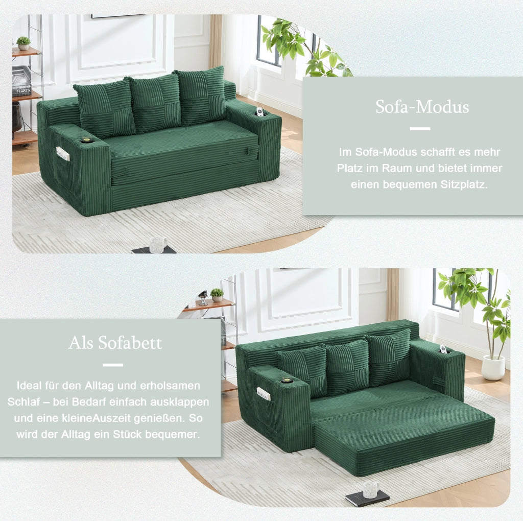 DIVANO Modulare 2 Posti 172x87x64 cm Velluto a Coste Verde Smeraldo