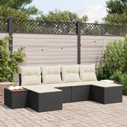Set di Divani da Giardino 6 Pezzi con Cuscini Nero Polyrattan Acacia