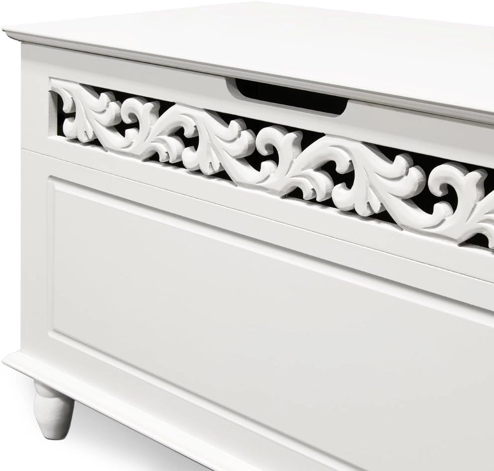 ® Cassapanca Shabby Contenitore Stile Country 80x40x48cm Baule in Legno Bianco Box Contenitore Salvaspazio Arredamento Casa Arredo Salotto Mobiletto Multiuso Spazioso Coperchio Ribaltabile