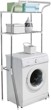 Organizzatore di Bagno Flessibile con Sostegno in Metallo, Piastra di Supporto con 2 Sbarre e Grucce, Modello (62-101), Dimensioni 62-101 x 49,5 x 173cm, Finitura Ivoor