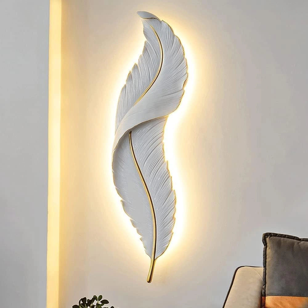 Applique LED da parete per interno 12W 960lm IP20 design piuma bianca e oro luce selezionabile Calda 3000K, Naturale 4000K, Fredda 6500K