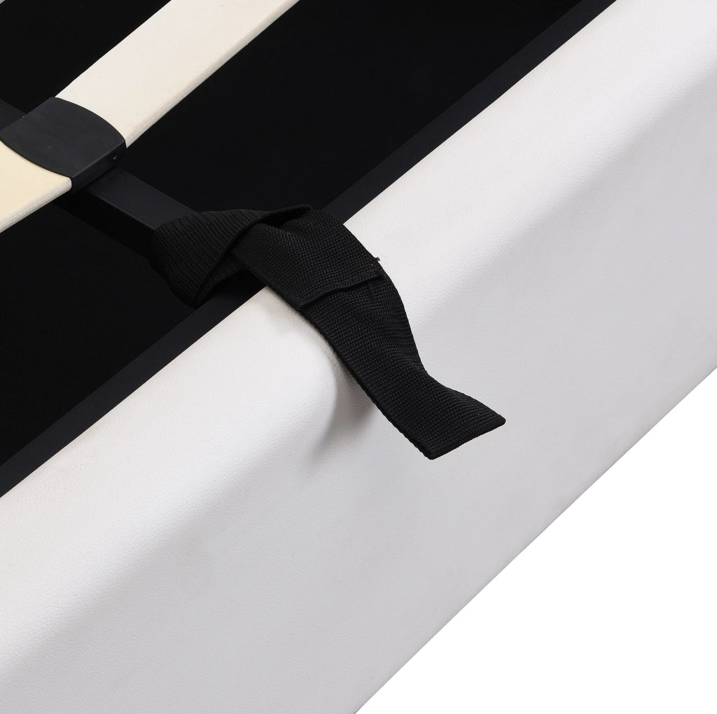 Letto imbottito LED 140x200 cm bianco con contenitore, USB e testiera regolabile