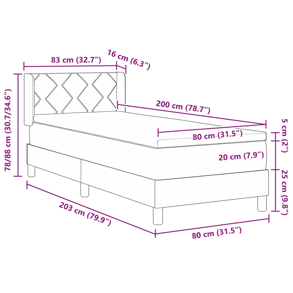 Letto a Box Spring  con Materasso Grigio Chiaro 80x200 cm Tessuto