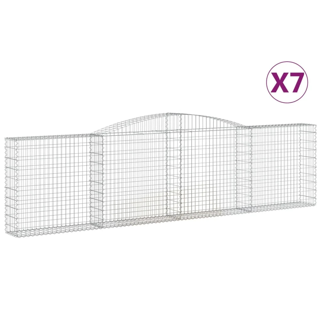 Cestini gabbioni recinzione a gabbia muro di contenimento ad arco 7 pezzi 400 x 30 x 100/120 cm ferro zincato argento 02_0041117