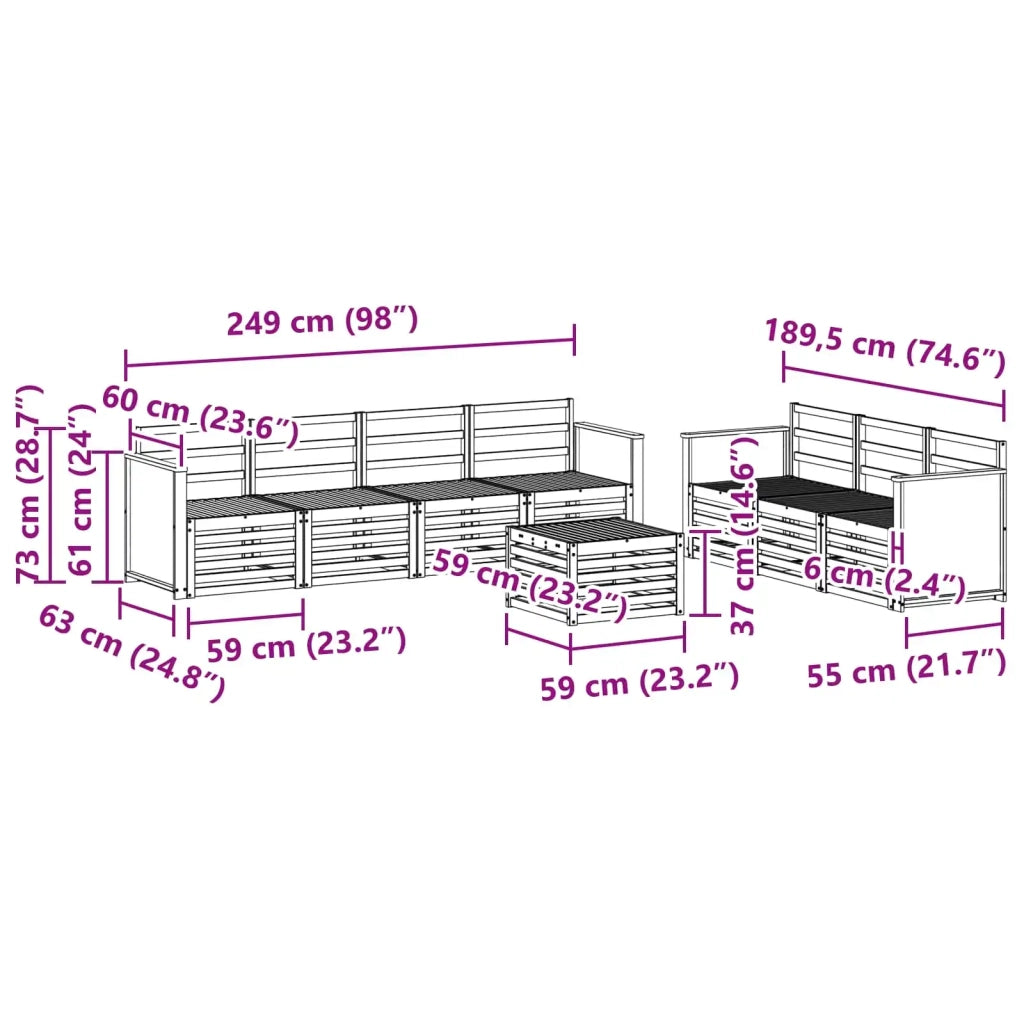 Set divani 8 pz Legno di Acacia Massello 3384110