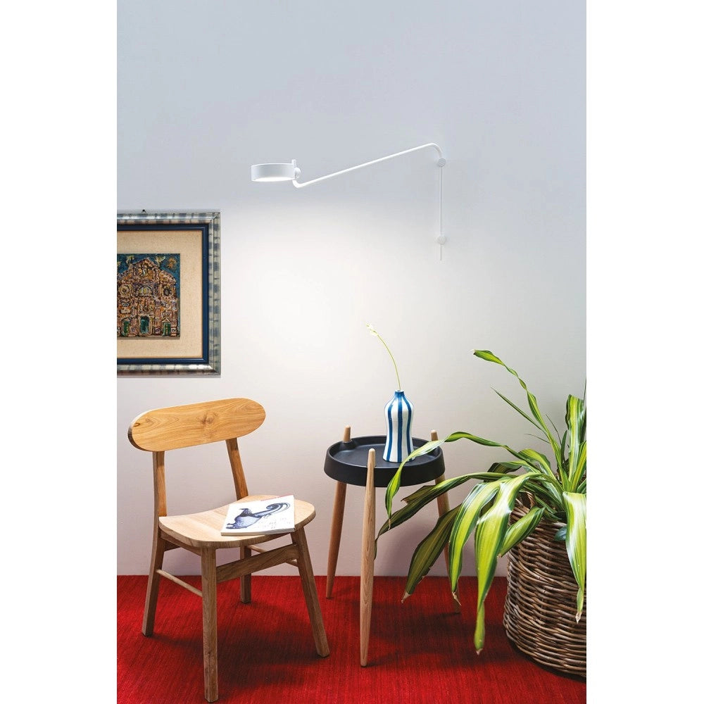 Zafferano Super O Lampada a led da parete con braccio Bianca ricaricabile e dimmerabile