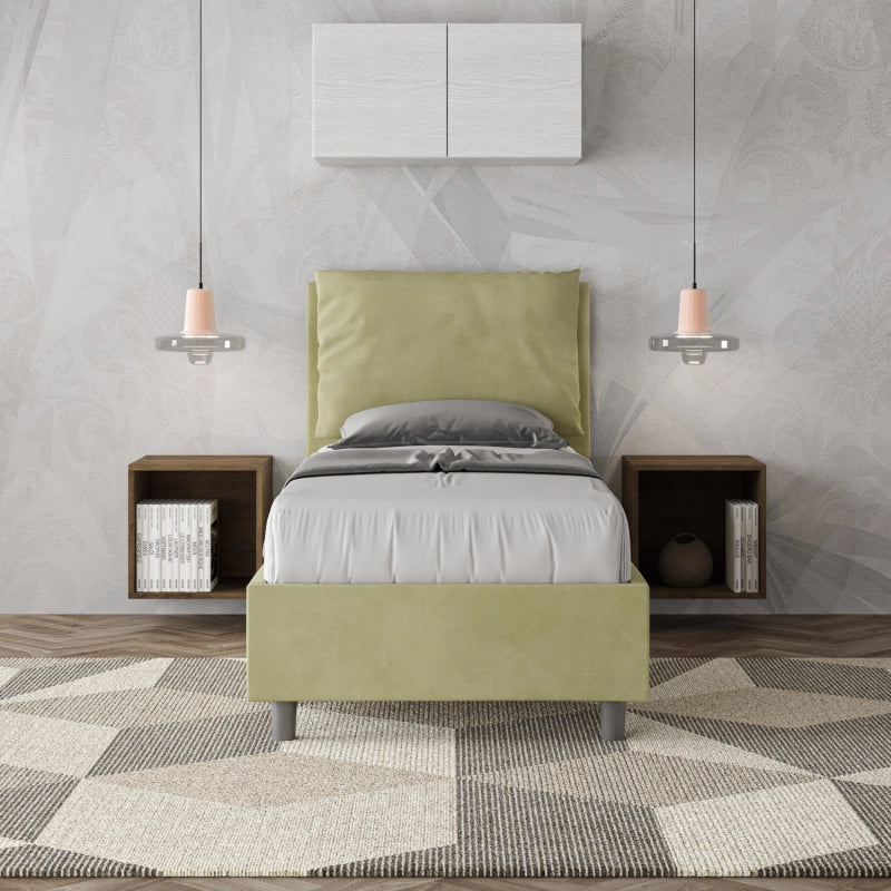 Letto imbottito Singolo 80x210 cm Antea - Contenitore,Microfibra,Tè verde