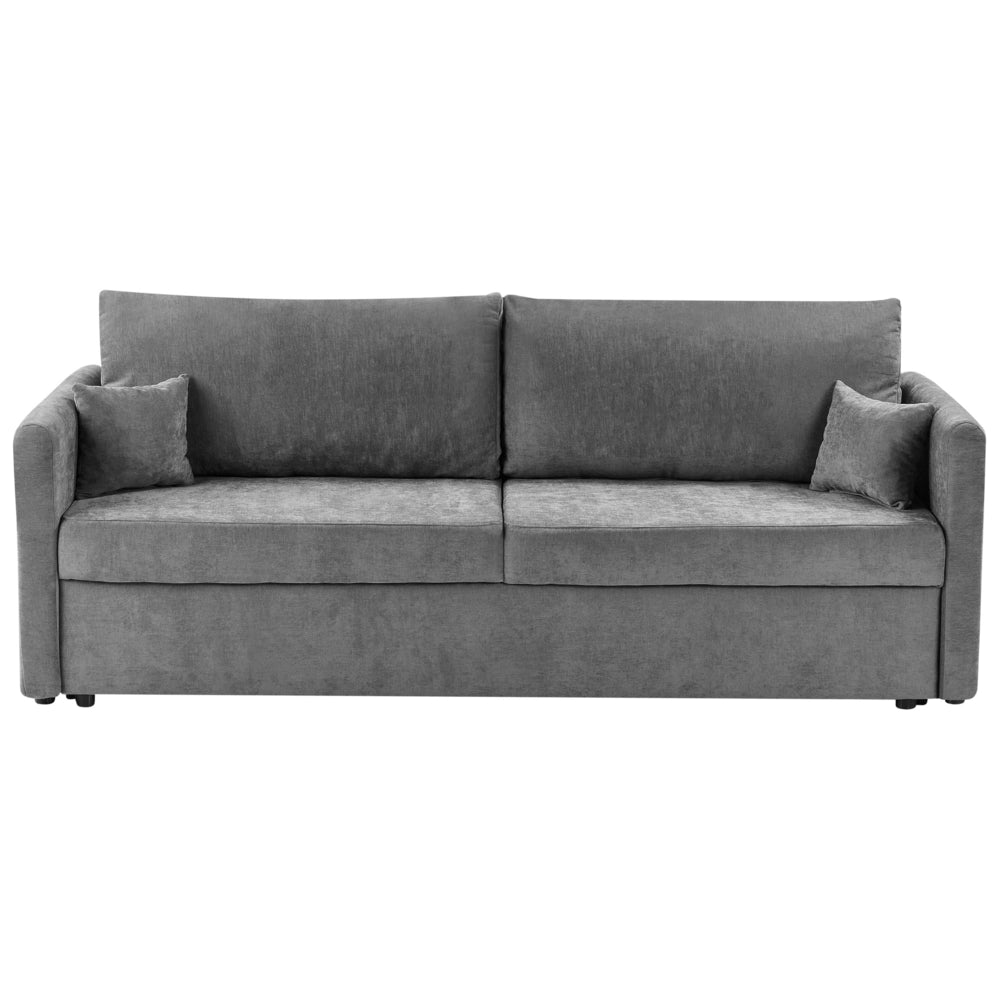 Divano letto convertibile in tessuto di ciniglia moderno con contenitore e cuscini sfoderabili grigio chiaro stile minimalista