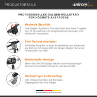 Stativo a giraffa con rotelle e contrappeso, treppiede regolabile in altezza da 140 a 450 cm, per telecamera con braccio da 290 cm orientabile e inclinabile