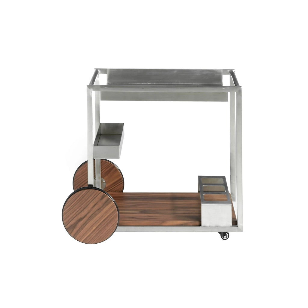 Carrello minibar in acciaio e noce