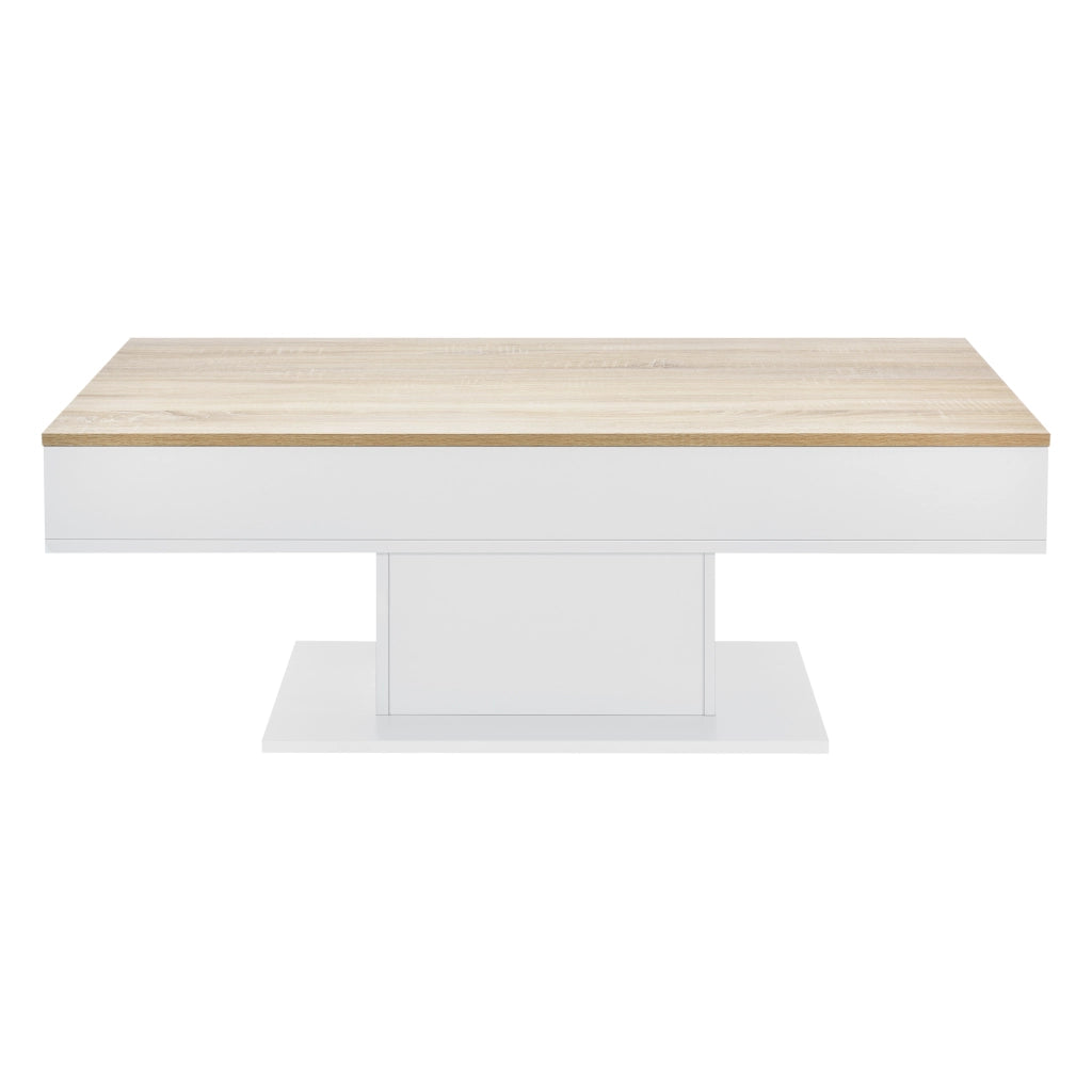 Tavolino da Salotto Lünen con Piano Scorrevole 40 x 110 x 60 cm Bianco / Effetto Rovere [en.casa]