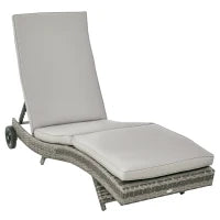 Sdraio da Giardino in Rattan PE con Schienale Regolabile e Cuscino, 207x70x70cm, Grigio