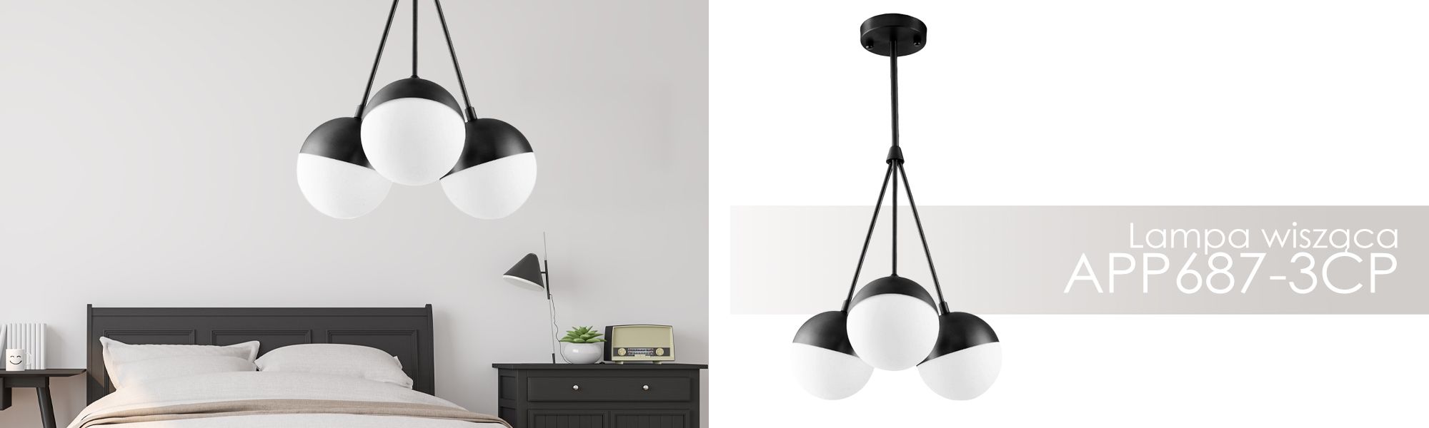 Lampada A Sospensione Sfera Di Vetro Lattea APP687-3CP Nera