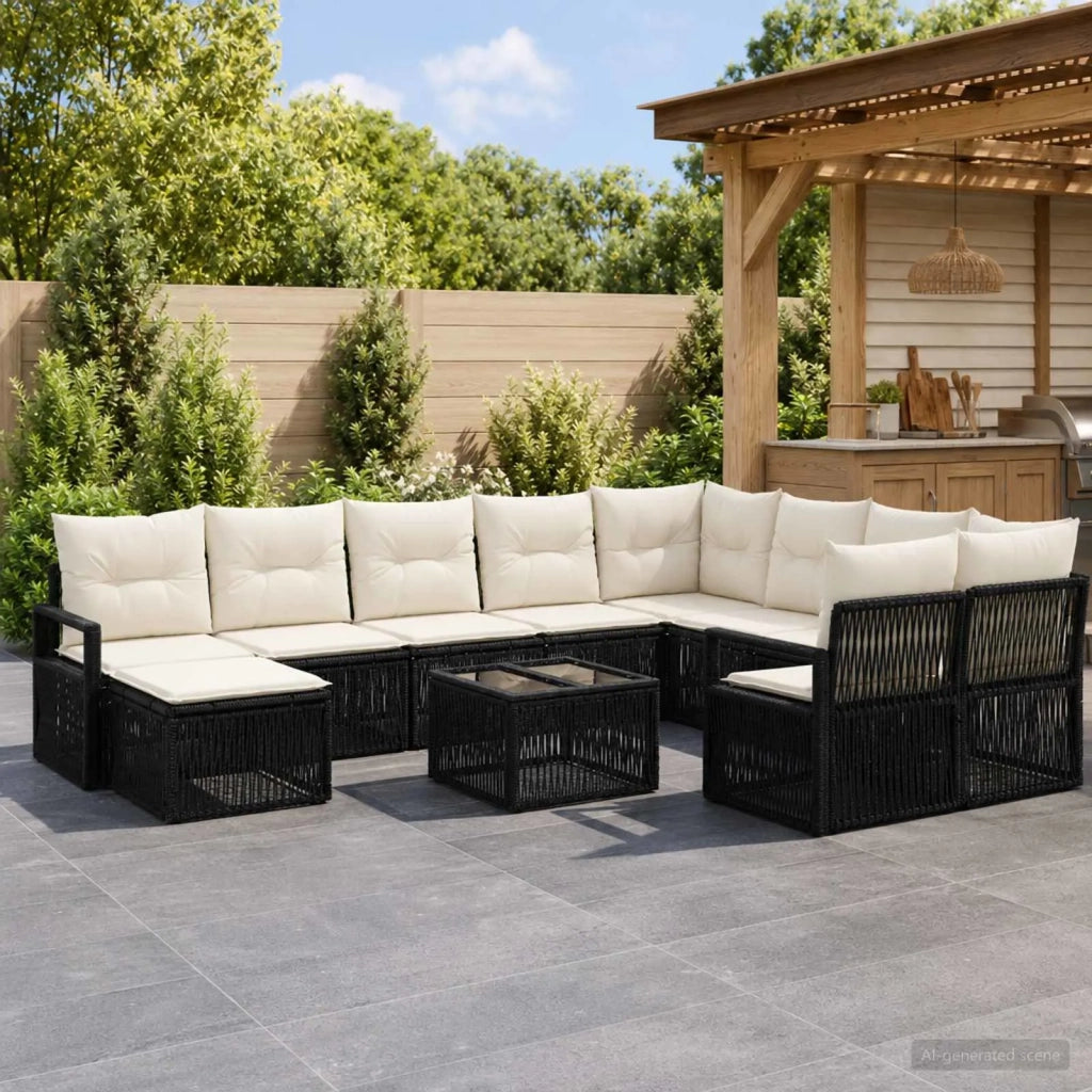 Set Divano da Giardino 11 pz Nero polyrattan 3435907
