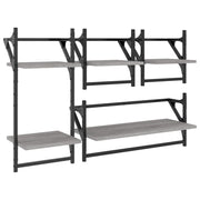 4 pz Set Mensole Parete | Mensola sospesa con Aste Grigio Sonoma Legno Multistrato