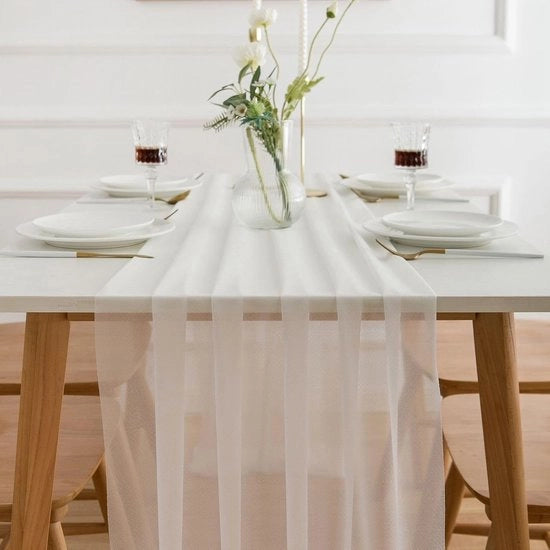 Tavolo decorativo - Chiffon bianco - Decorazione da tavola - Tulle bianco - 300 x 75 cm - Lavabile