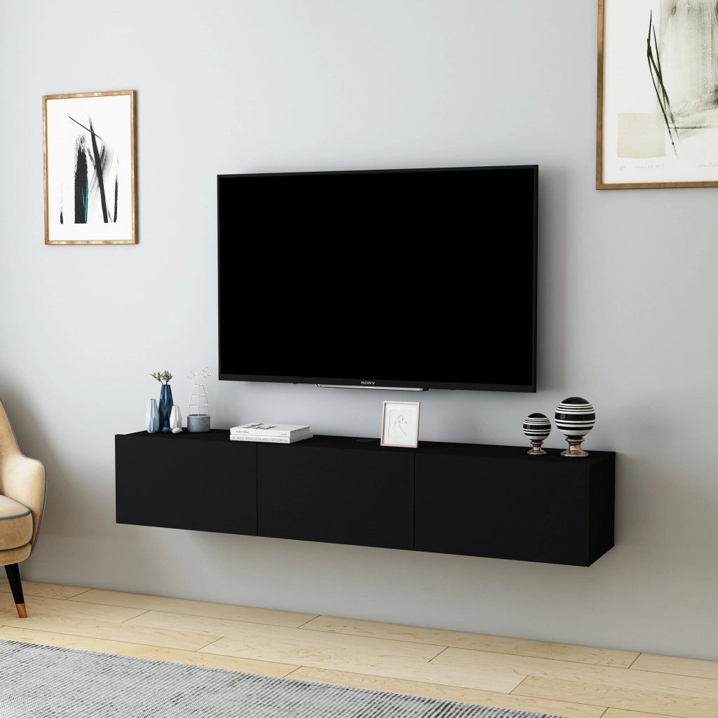 Porta TV in legno "Denby" - 160 x 31 x 29 cm - Nero