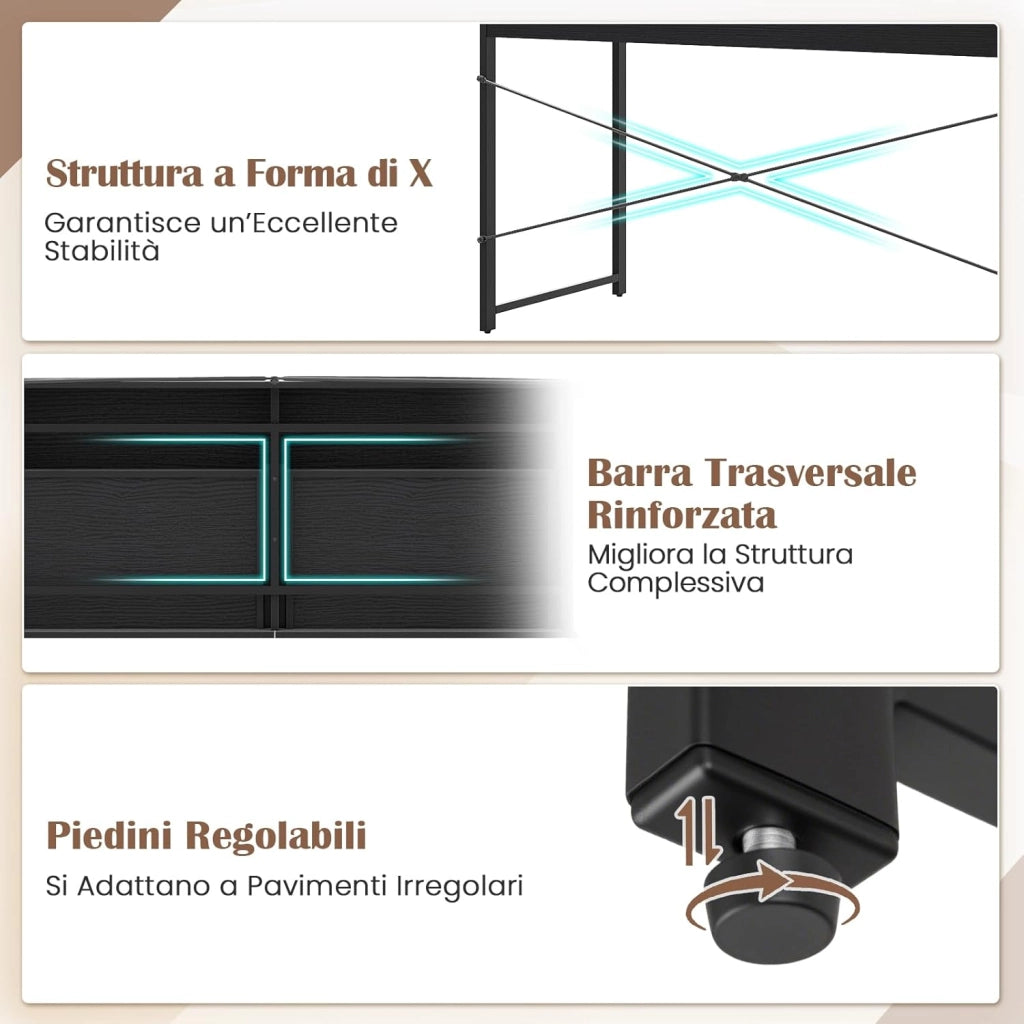 Scrivania per Computer con 2 Cassetti, Scrivania Porta PC con Telaio in Metallo e Legno, Posizione da Lavoro per Studio e Ufficio, Portata 100 kg, 112 x 48 x 76 cm (Nero)
