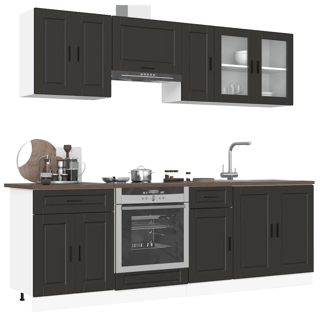 vidaXL Set Mobili da Cucina 8 pz Porto Neri Legno Multistrato