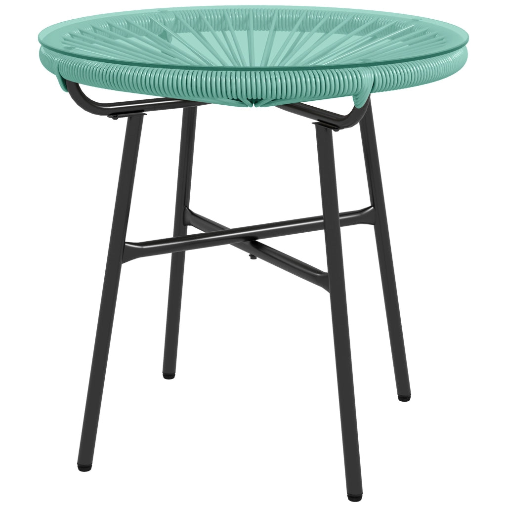 Tavolino da giardino rotondo ¨C zephmum ¨C polyrattan, metallo, vetro temperato, 50x50 cm